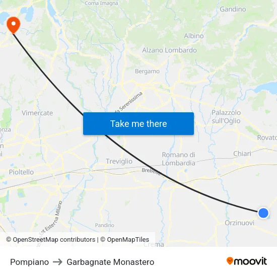 Pompiano to Garbagnate Monastero map