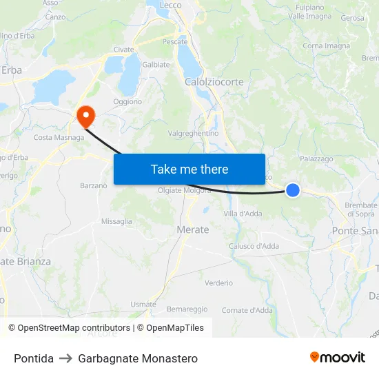 Pontida to Garbagnate Monastero map