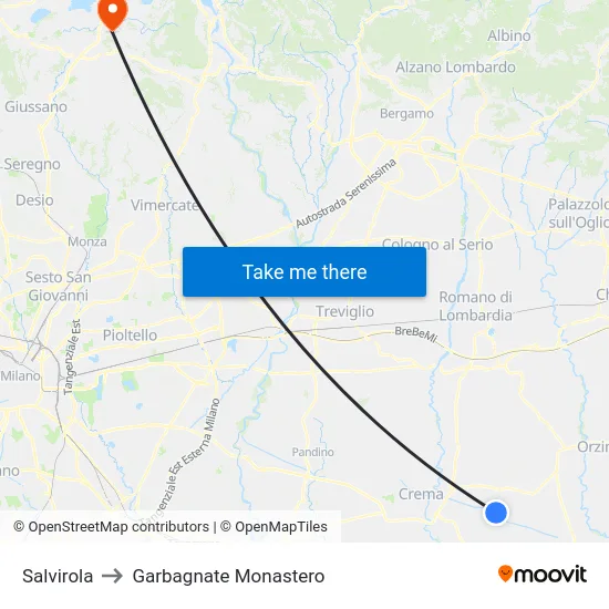 Salvirola to Garbagnate Monastero map