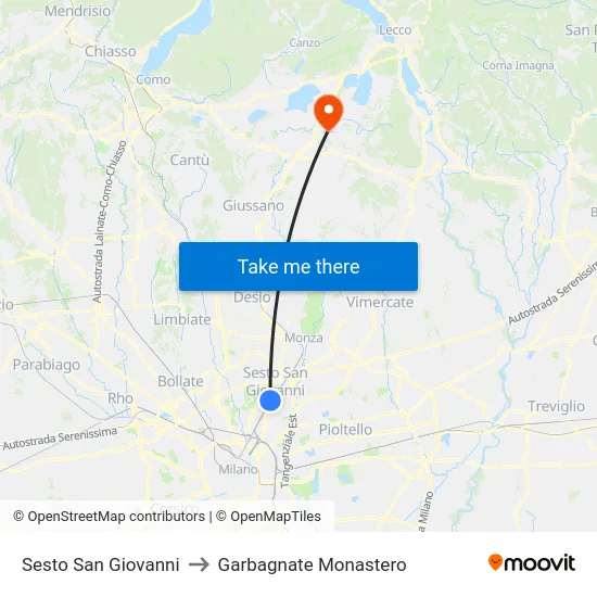 Sesto San Giovanni to Garbagnate Monastero map