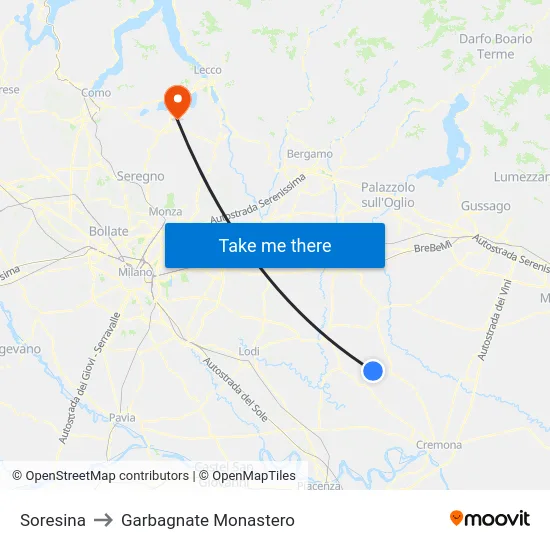 Soresina to Garbagnate Monastero map