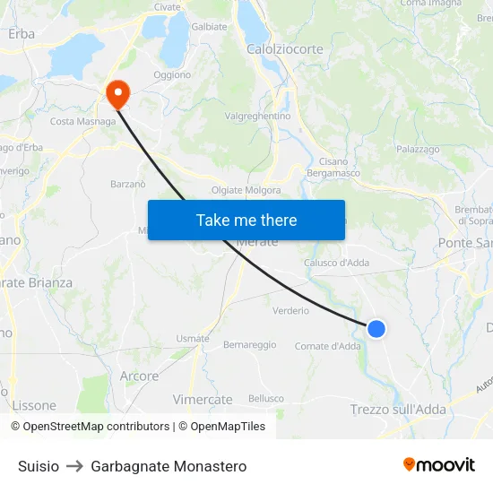 Suisio to Garbagnate Monastero map