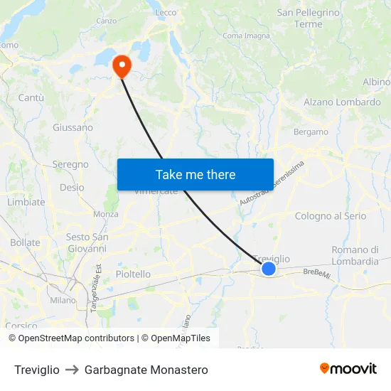 Treviglio to Garbagnate Monastero map