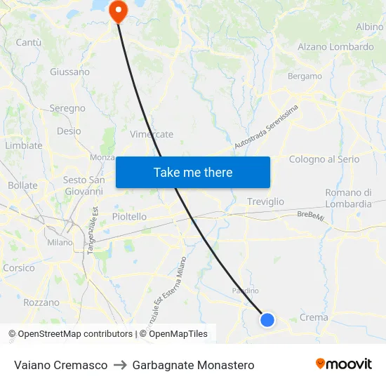 Vaiano Cremasco to Garbagnate Monastero map