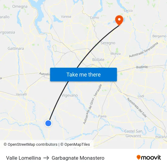 Valle Lomellina to Garbagnate Monastero map