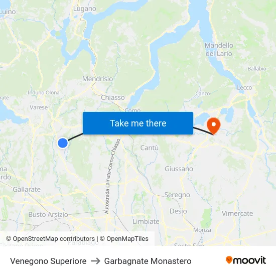 Venegono Superiore to Garbagnate Monastero map