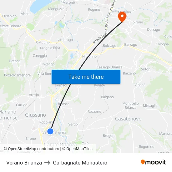 Verano Brianza to Garbagnate Monastero map