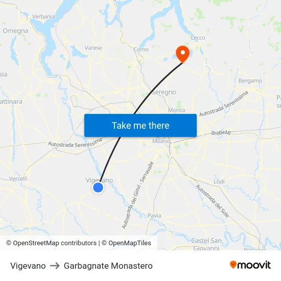 Vigevano to Garbagnate Monastero map