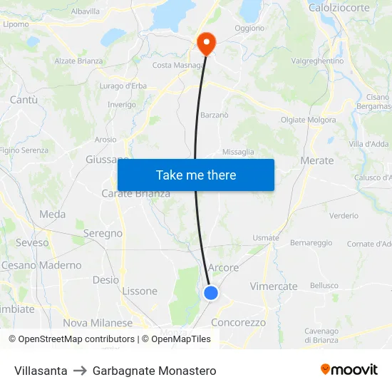 Villasanta to Garbagnate Monastero map
