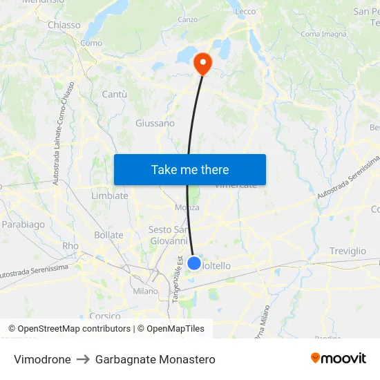 Vimodrone to Garbagnate Monastero map