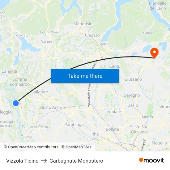 Vizzola Ticino to Garbagnate Monastero map