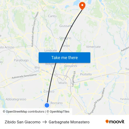 Zibido San Giacomo to Garbagnate Monastero map