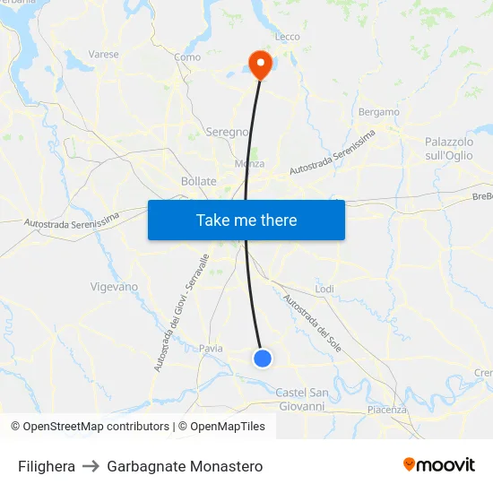 Filighera to Garbagnate Monastero map