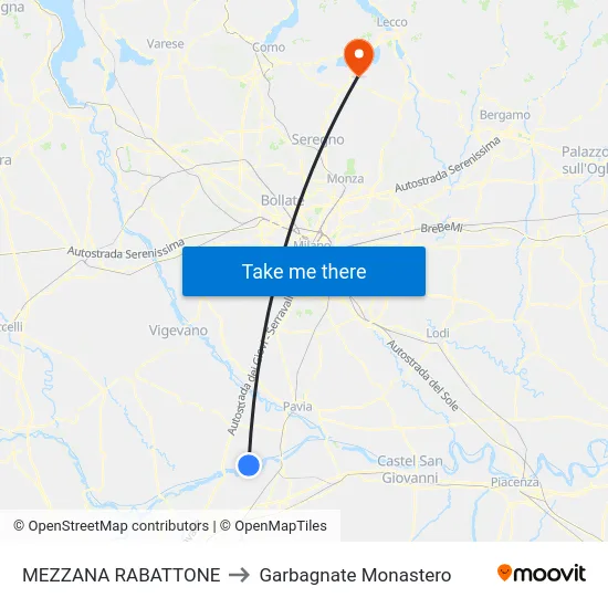 MEZZANA RABATTONE to Garbagnate Monastero map