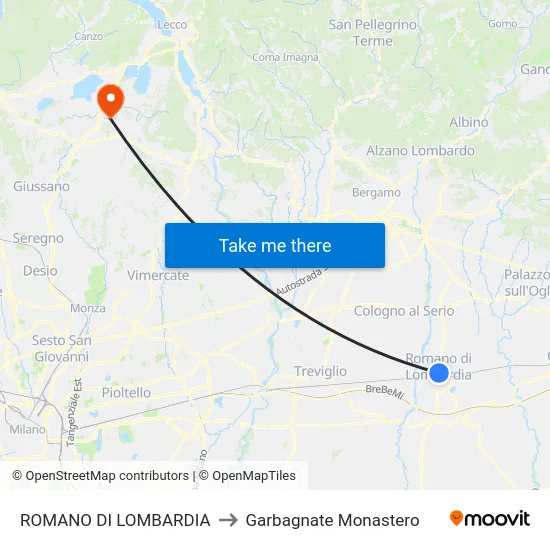ROMANO DI LOMBARDIA to Garbagnate Monastero map