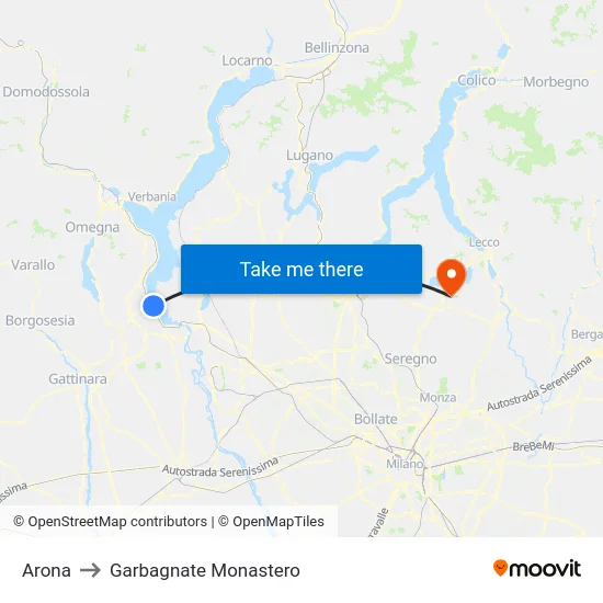 Arona to Garbagnate Monastero map