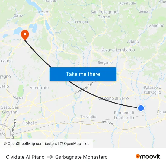 Cividate Al Piano to Garbagnate Monastero map