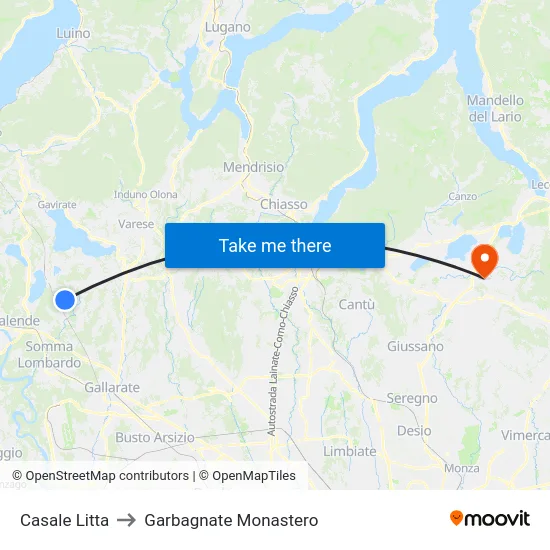 Casale Litta to Garbagnate Monastero map
