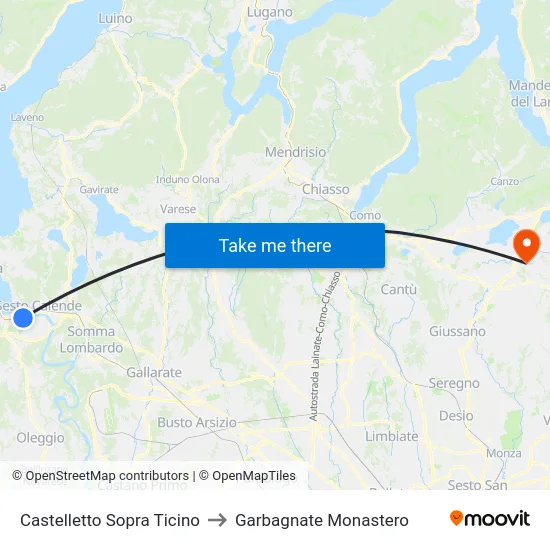 Castelletto Sopra Ticino to Garbagnate Monastero map