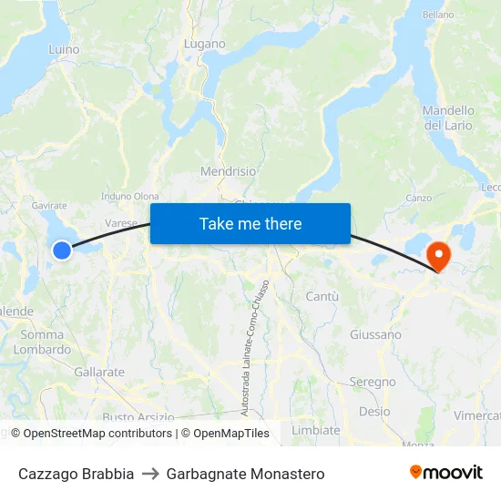 Cazzago Brabbia to Garbagnate Monastero map