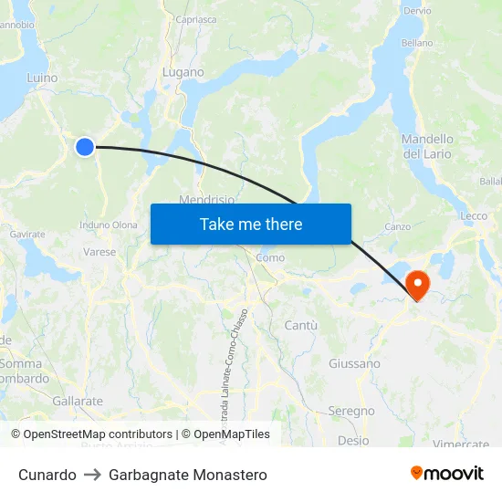 Cunardo to Garbagnate Monastero map