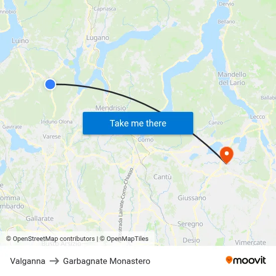 Valganna to Garbagnate Monastero map