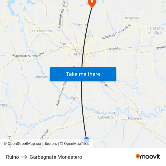 Ruino to Garbagnate Monastero map