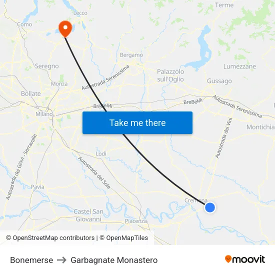 Bonemerse to Garbagnate Monastero map
