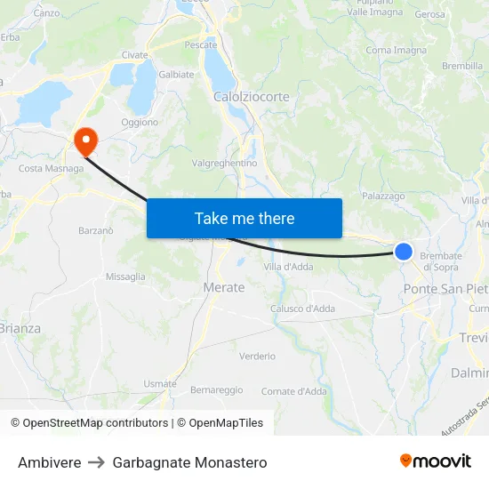 Ambivere to Garbagnate Monastero map