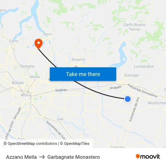 Azzano Mella to Garbagnate Monastero map
