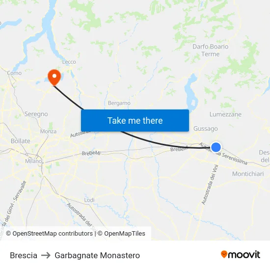 Brescia to Garbagnate Monastero map