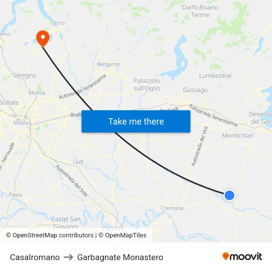 Casalromano to Garbagnate Monastero map