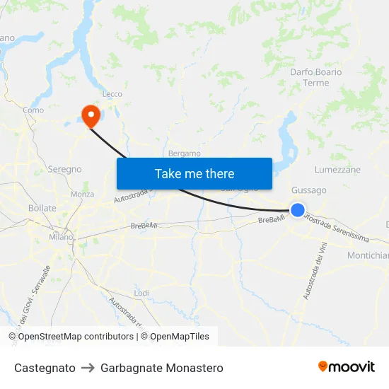Castegnato to Garbagnate Monastero map