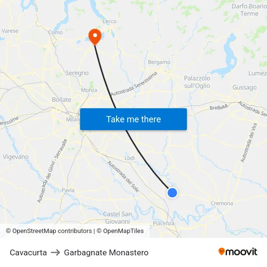 Cavacurta to Garbagnate Monastero map