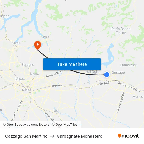 Cazzago San Martino to Garbagnate Monastero map