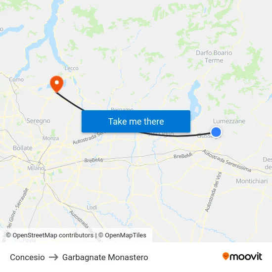 Concesio to Garbagnate Monastero map