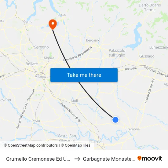 Grumello Cremonese Ed Uniti to Garbagnate Monastero map
