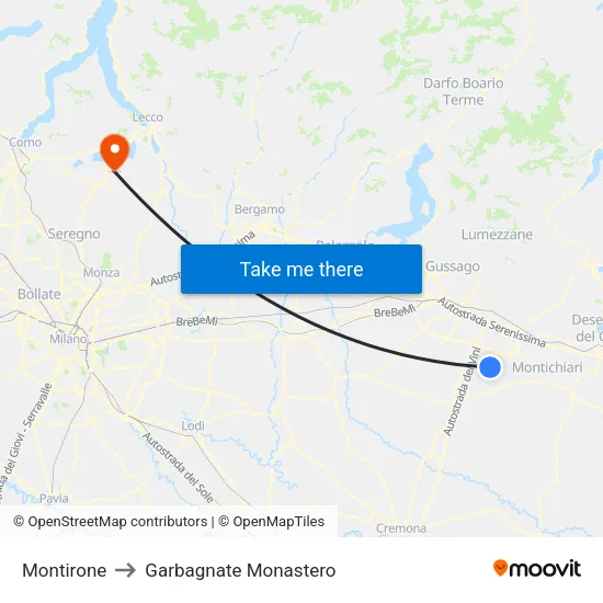 Montirone to Garbagnate Monastero map