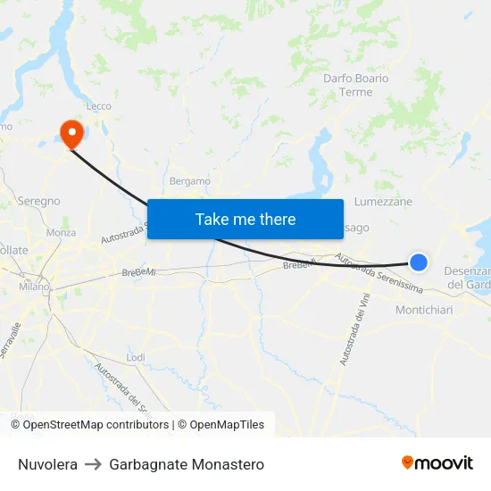 Nuvolera to Garbagnate Monastero map