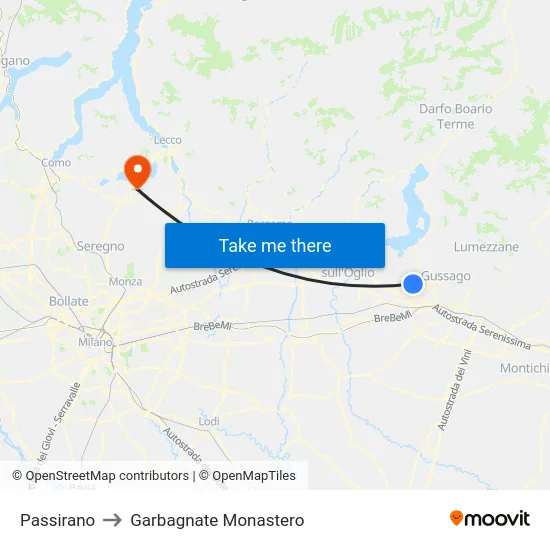 Passirano to Garbagnate Monastero map