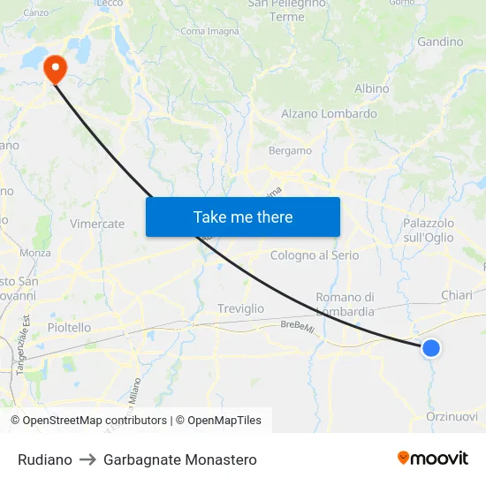 Rudiano to Garbagnate Monastero map