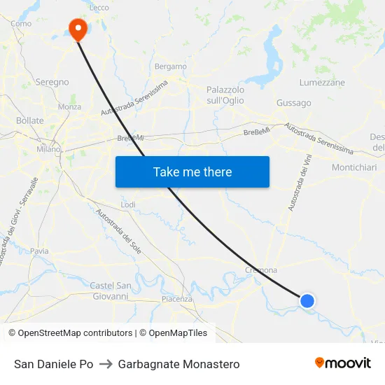 San Daniele Po to Garbagnate Monastero map