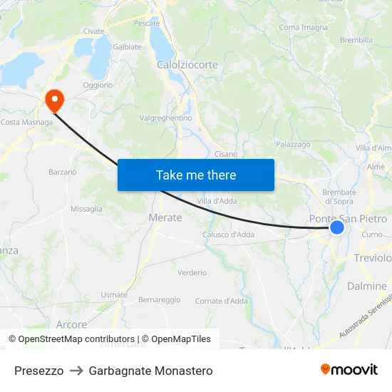 Presezzo to Garbagnate Monastero map