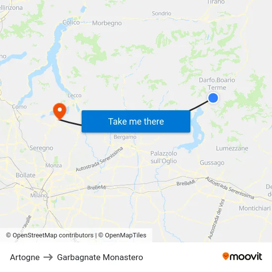 Artogne to Garbagnate Monastero map