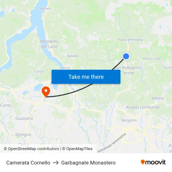 Camerata Cornello to Garbagnate Monastero map