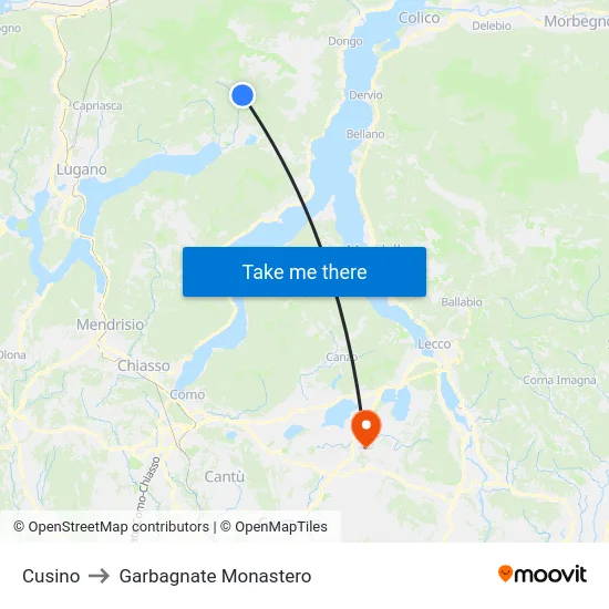 Cusino to Garbagnate Monastero map