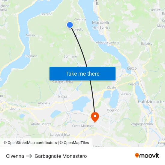 Civenna to Garbagnate Monastero map