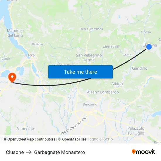 Clusone to Garbagnate Monastero map