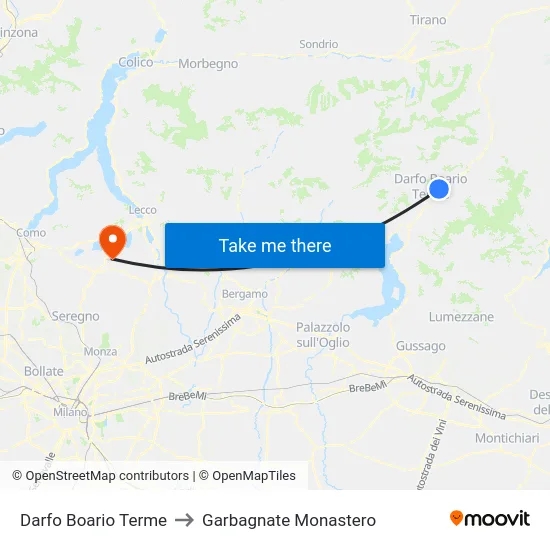 Darfo Boario Terme to Garbagnate Monastero map