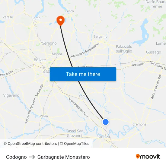 Codogno to Garbagnate Monastero map
